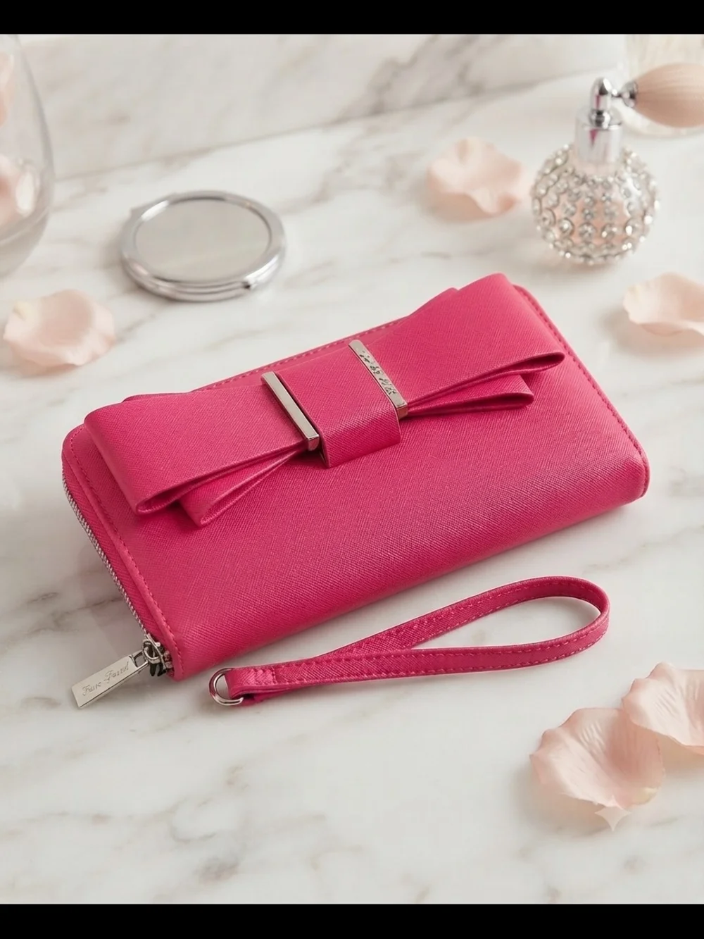 Betsy Johnson Hot Pink Bow Wristlet Clutch NWOT